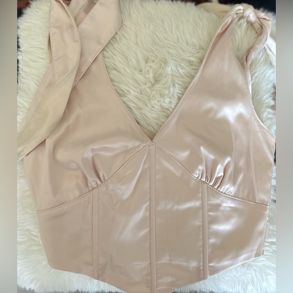 Satin Material Blush Pink Corset Crop Top